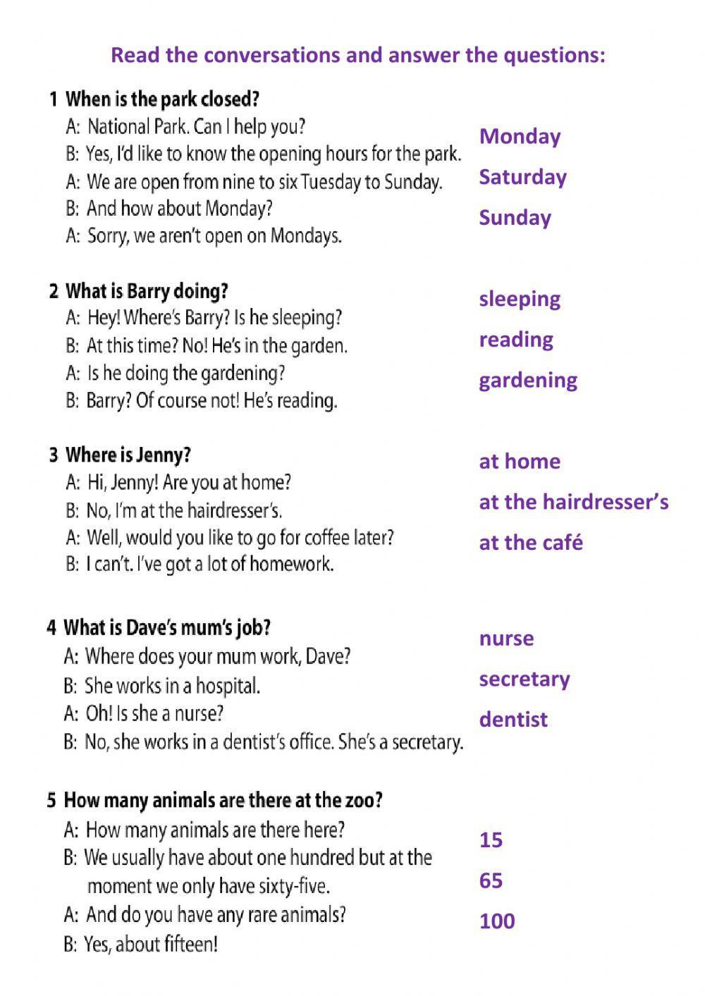 Reading conversations worksheet Live Worksheets