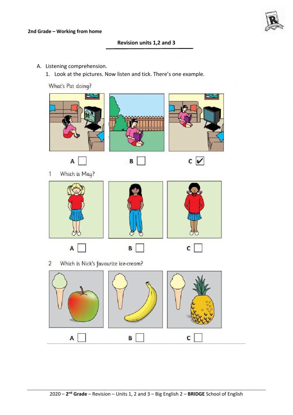 Revision Units 1 to 3 Big English 2