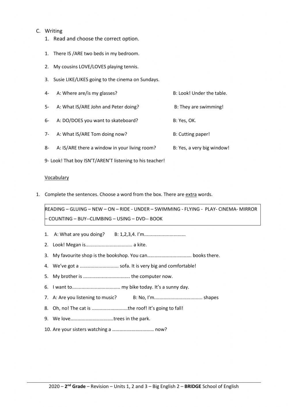 Revision Units 1 to 3 Big English 2