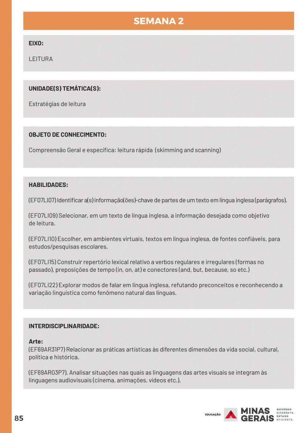 7th Grade English Class PET 2 Week 2