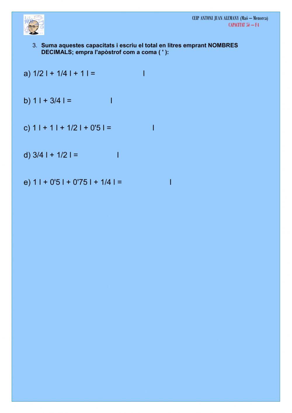 Les fraccions del litre i els decimals