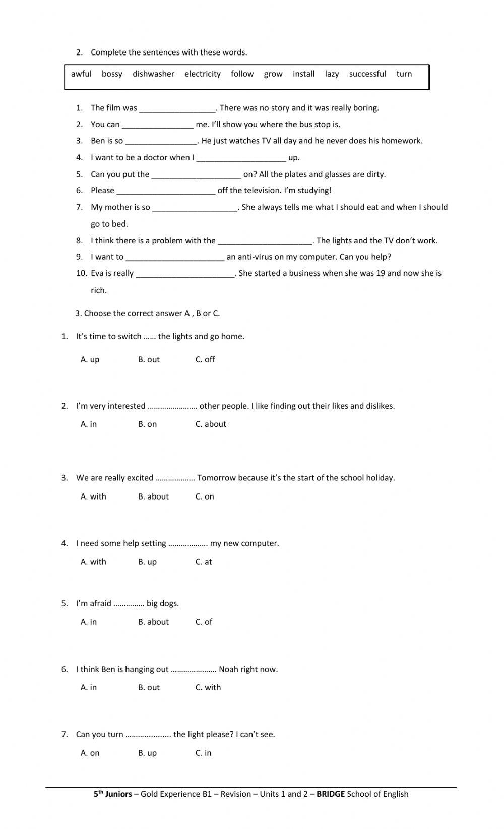 Revision Units 1 and 2