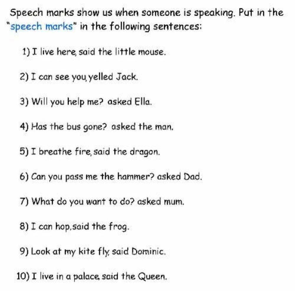 Speech mark worksheet worksheet | Live Worksheets