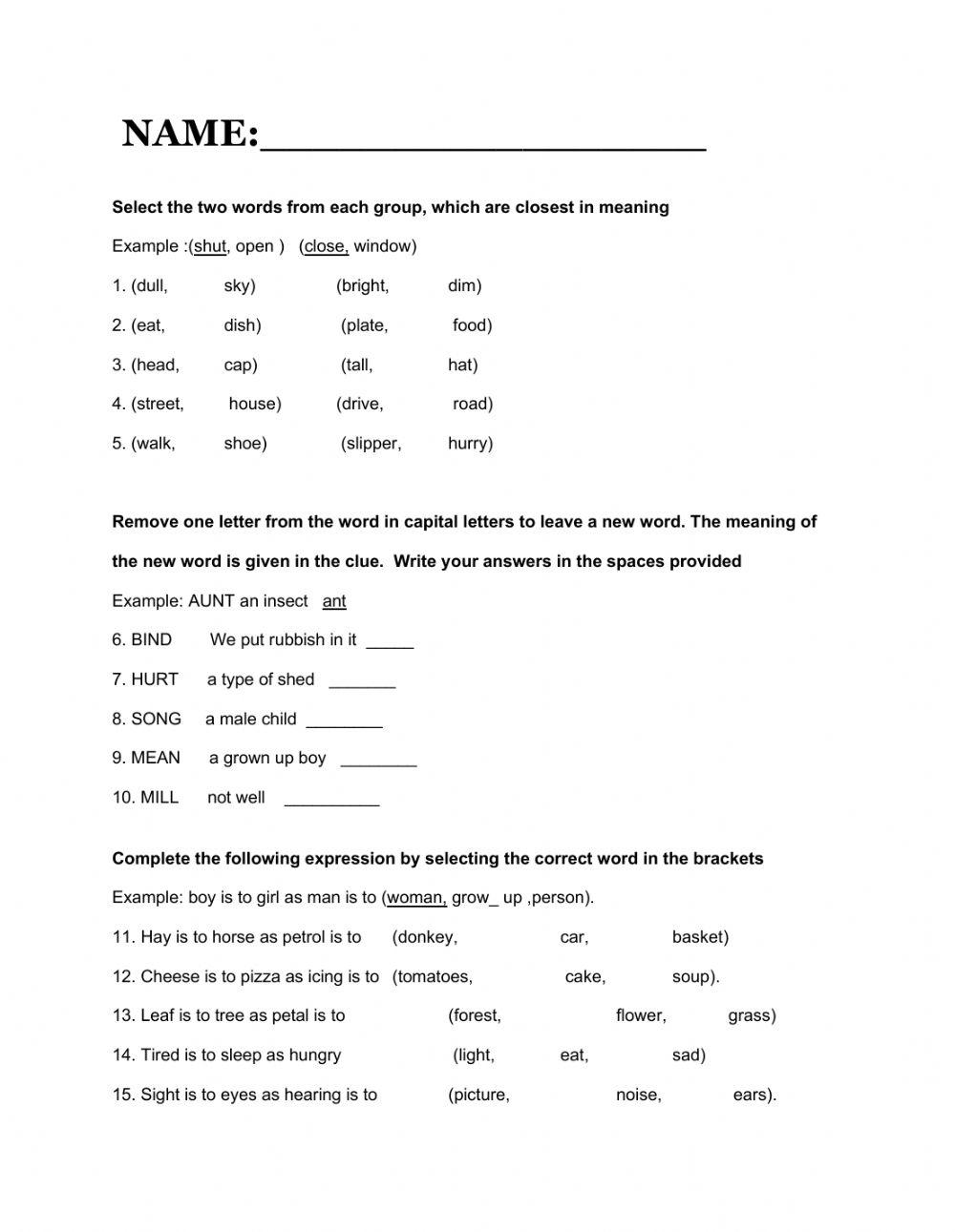 Verbal reasoning online worksheet live worksheets