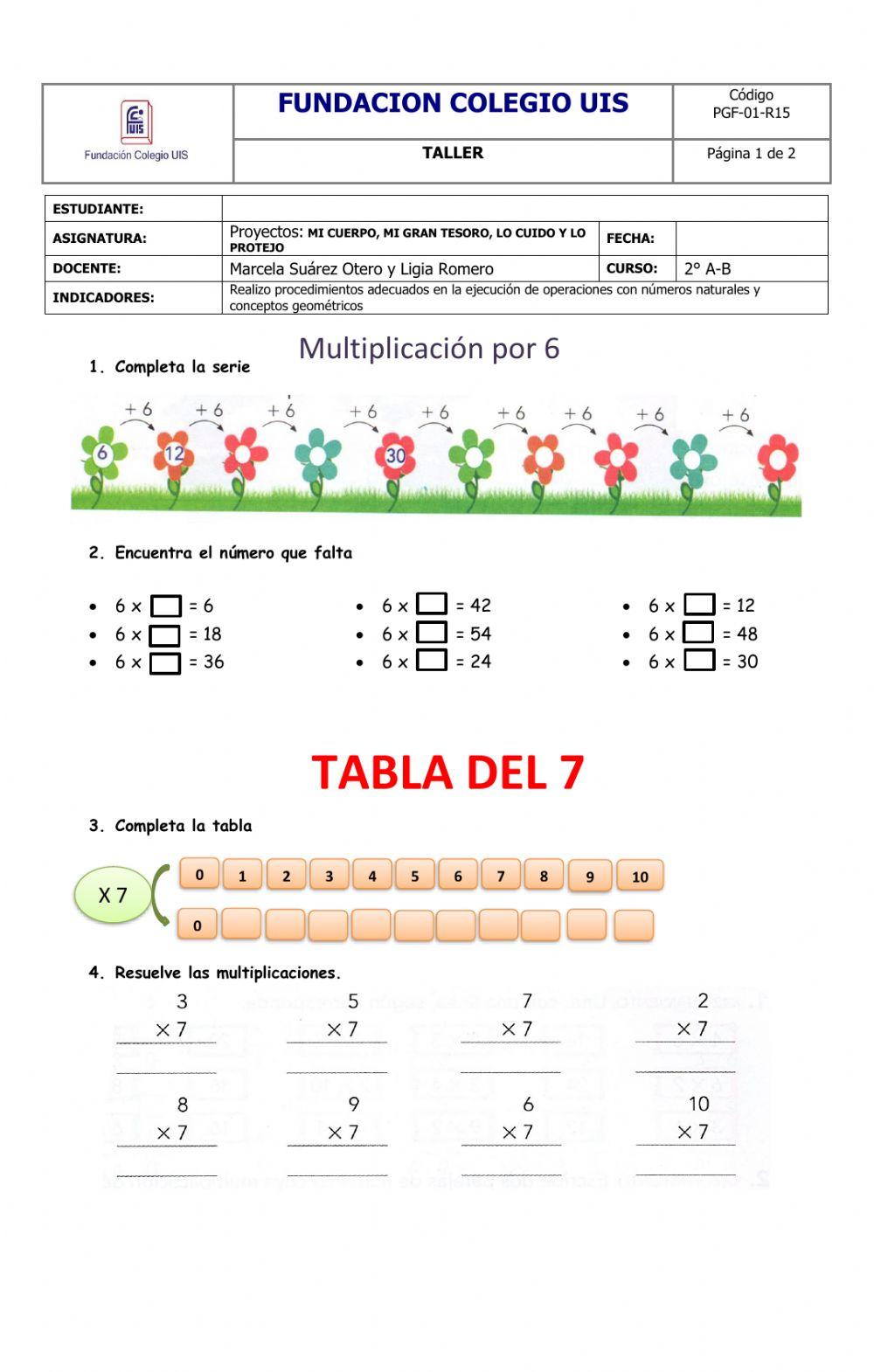 Taller tabla del 6 y del 7