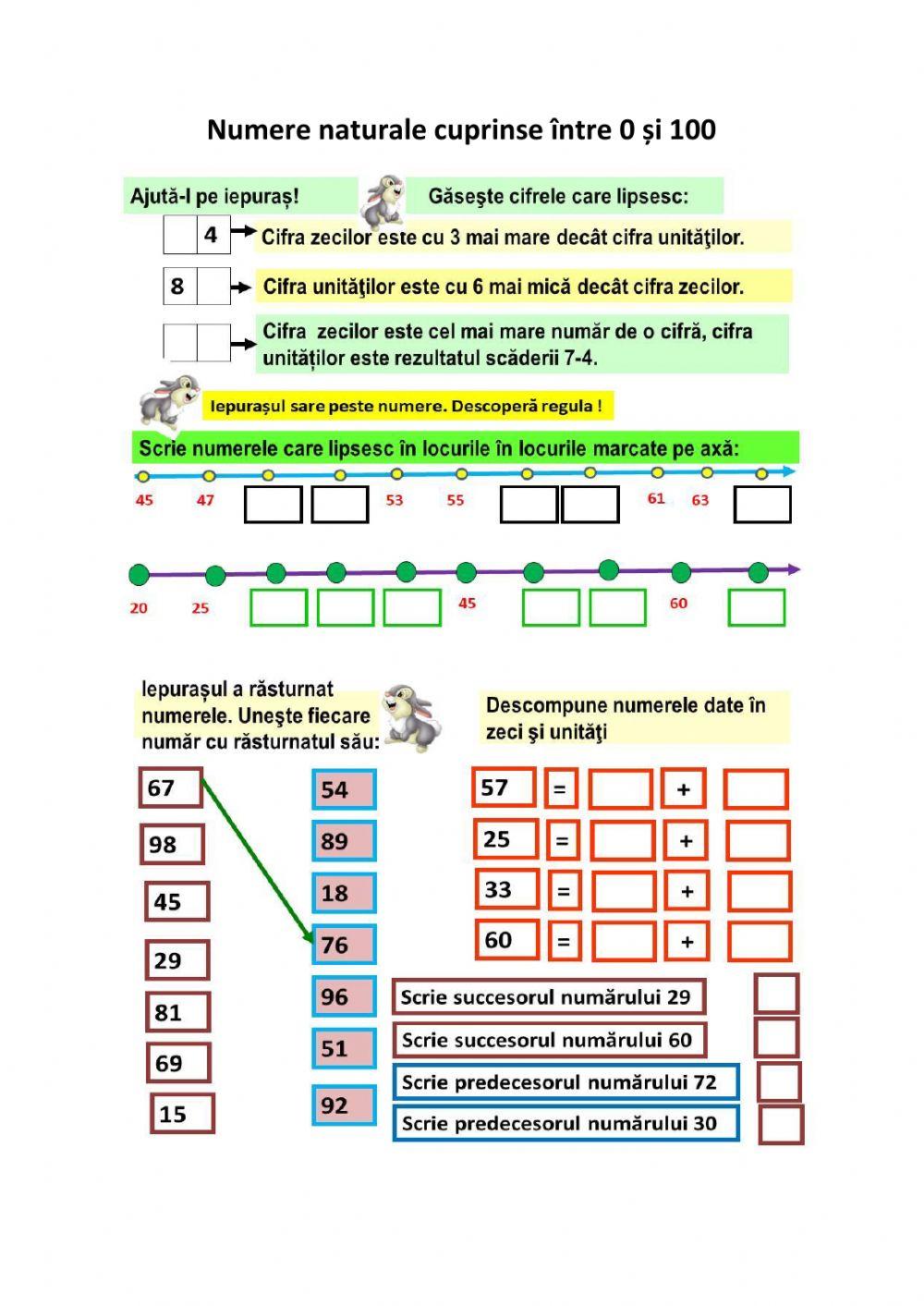 Iepuraș matematician 2- numere naturale 0-100, cls I, clasa a II a