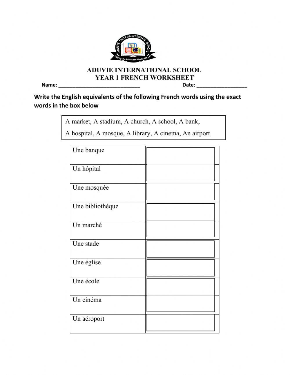 Les lieux dans la ville