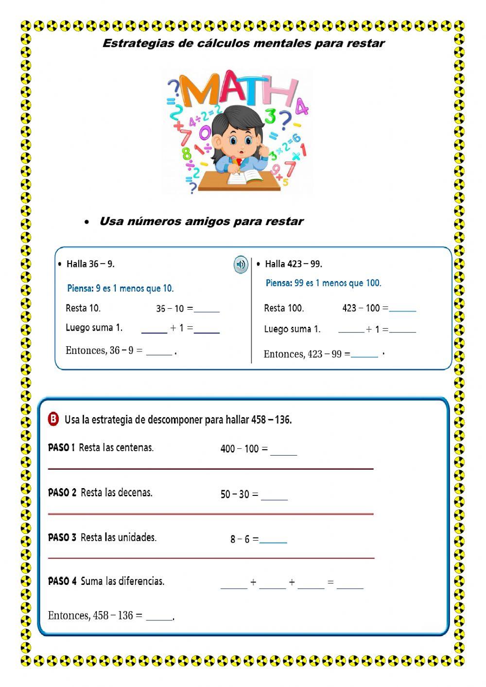 Estrategias de cálculos mentales para restar