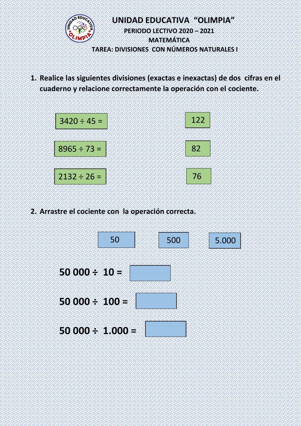 Divisiones con números naturales