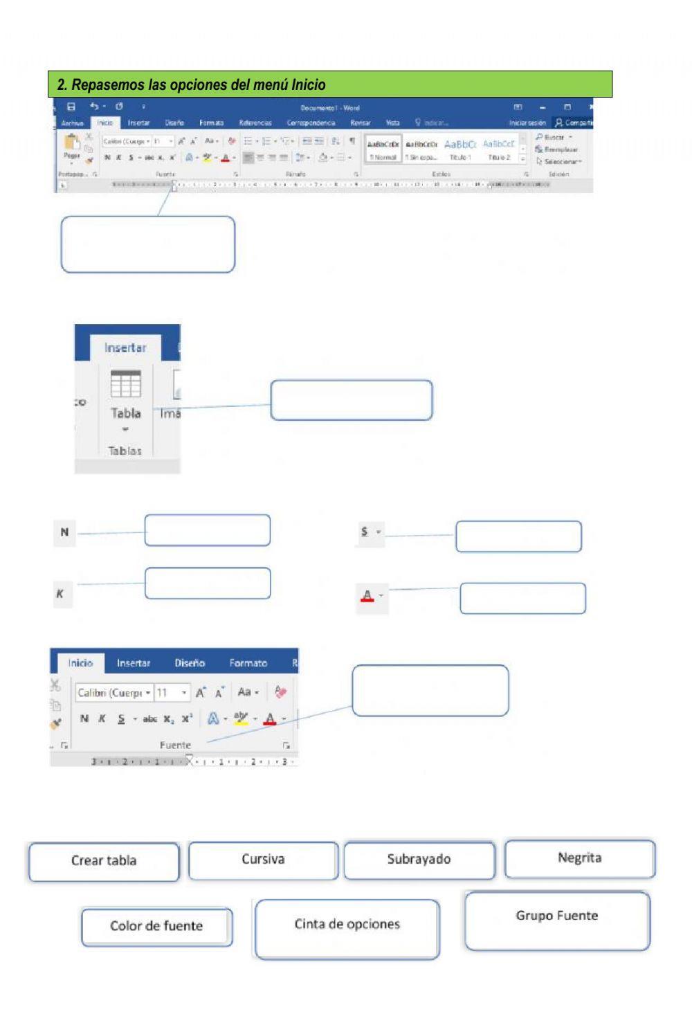 Repaso de Word y opciones del menú inicio