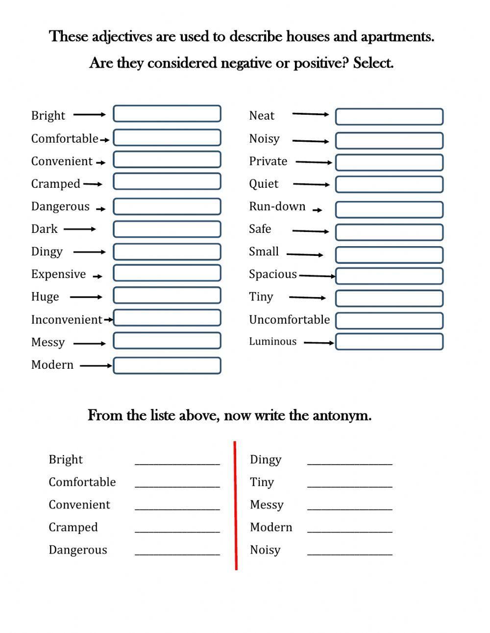 Adjectives to describe spaces (houses, apartments)