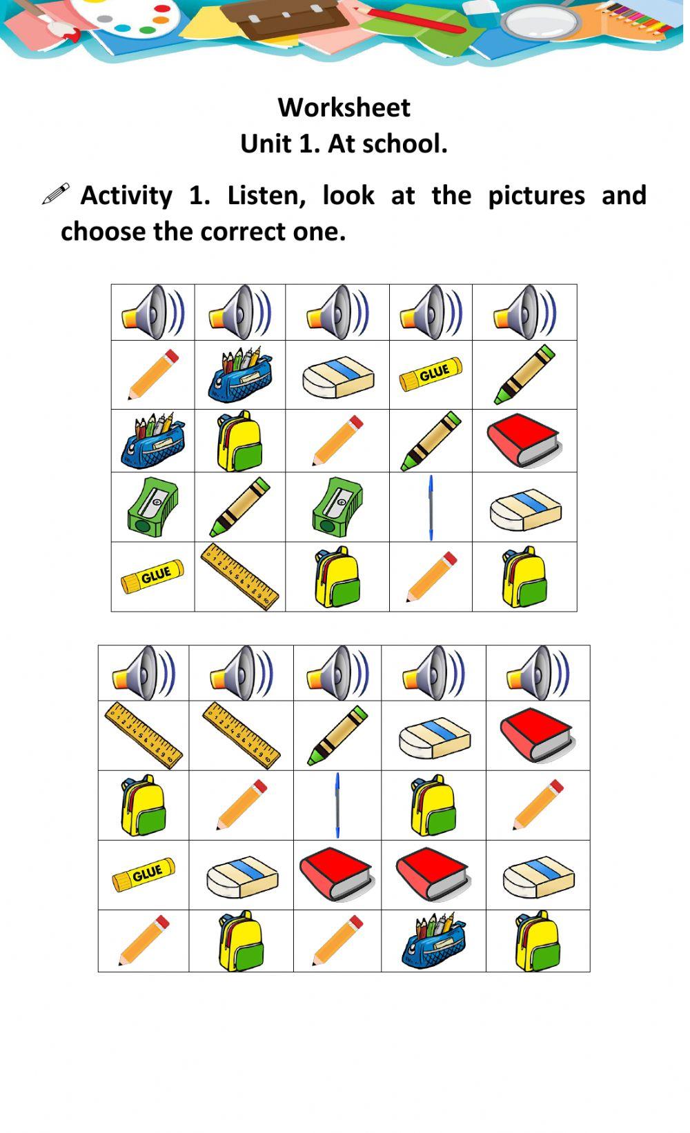 Worksheet. Unit 1. At school