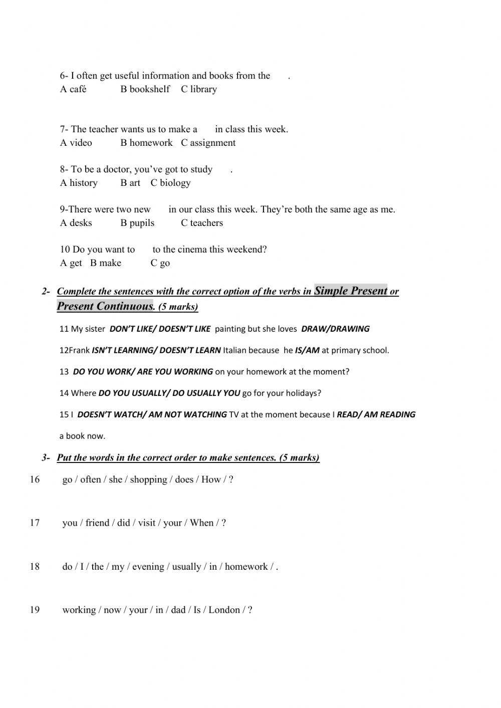 MID YEAR TEST 2 CH TEENS 2020