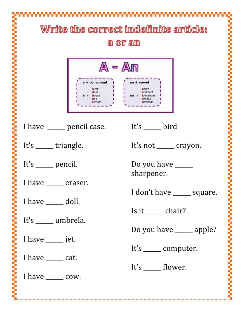 Practice: Indefinite articles