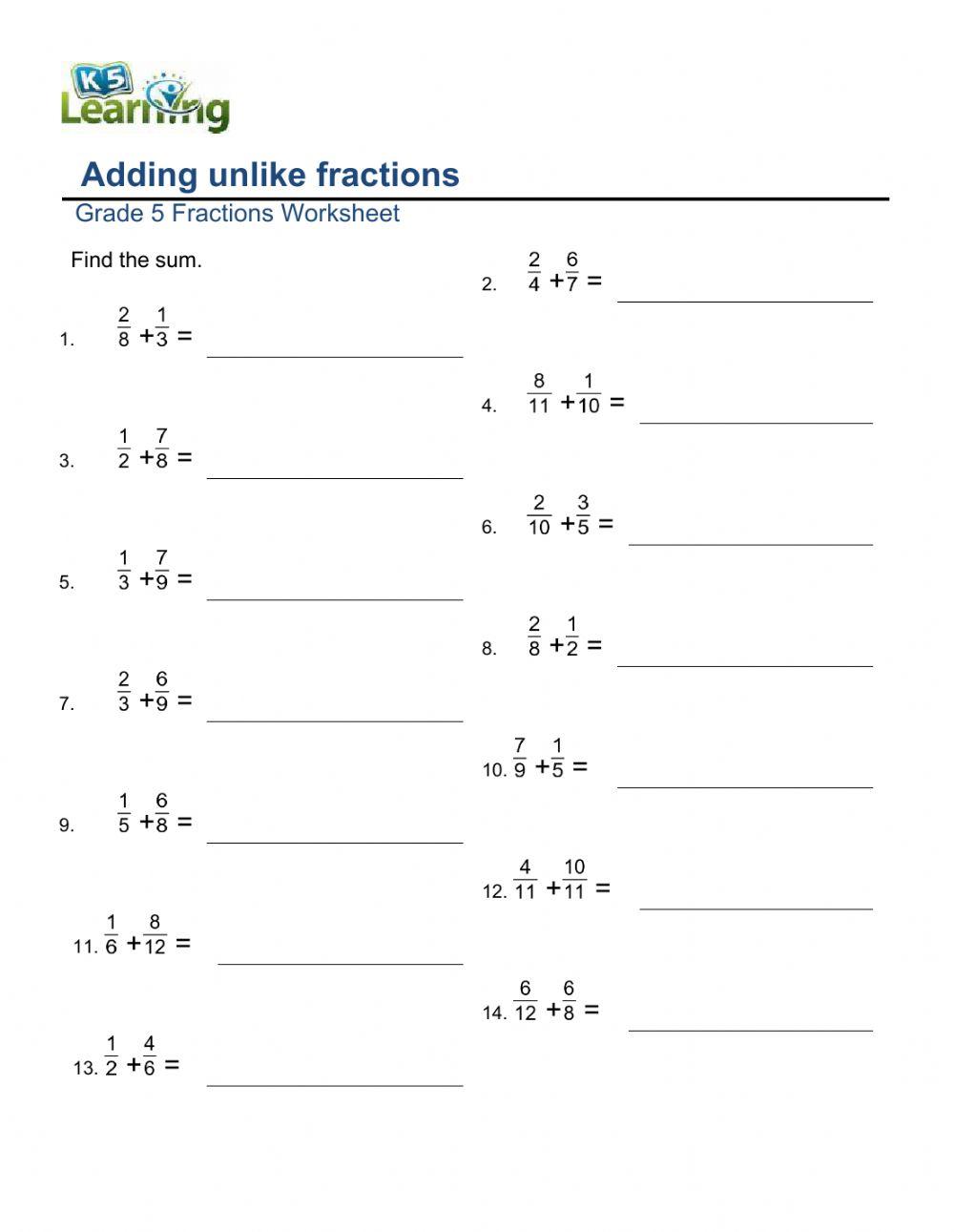 5873466 Adding Fractions with Unlike Denominators