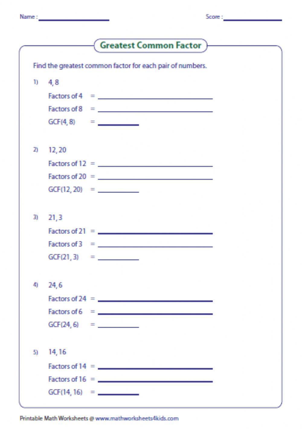 H.c.f worksheet | Live Worksheets