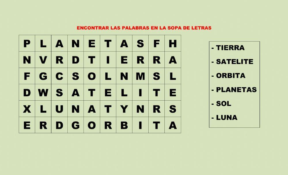 Sopa de letras Sistema Solar