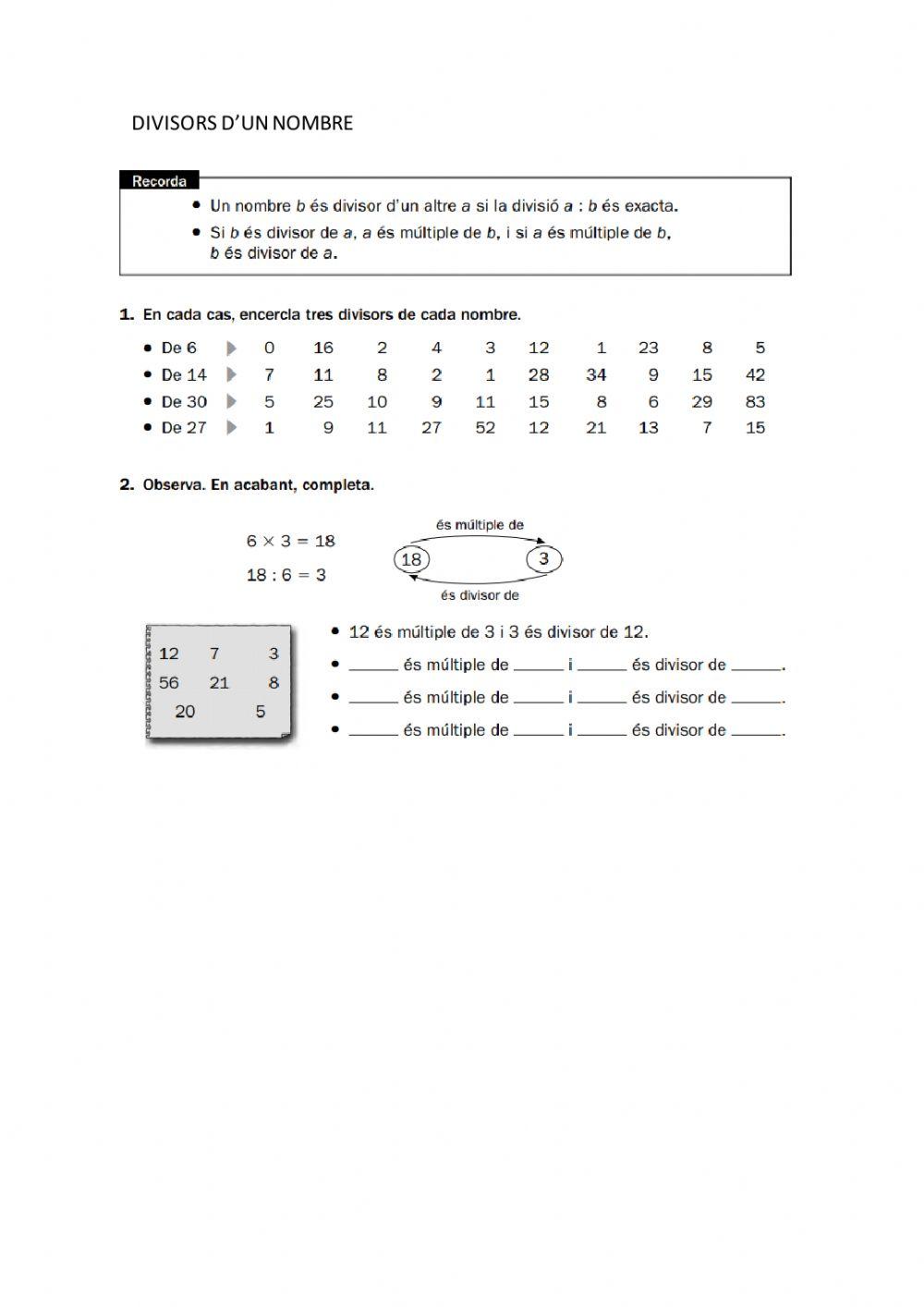 Divisors d'un nombre