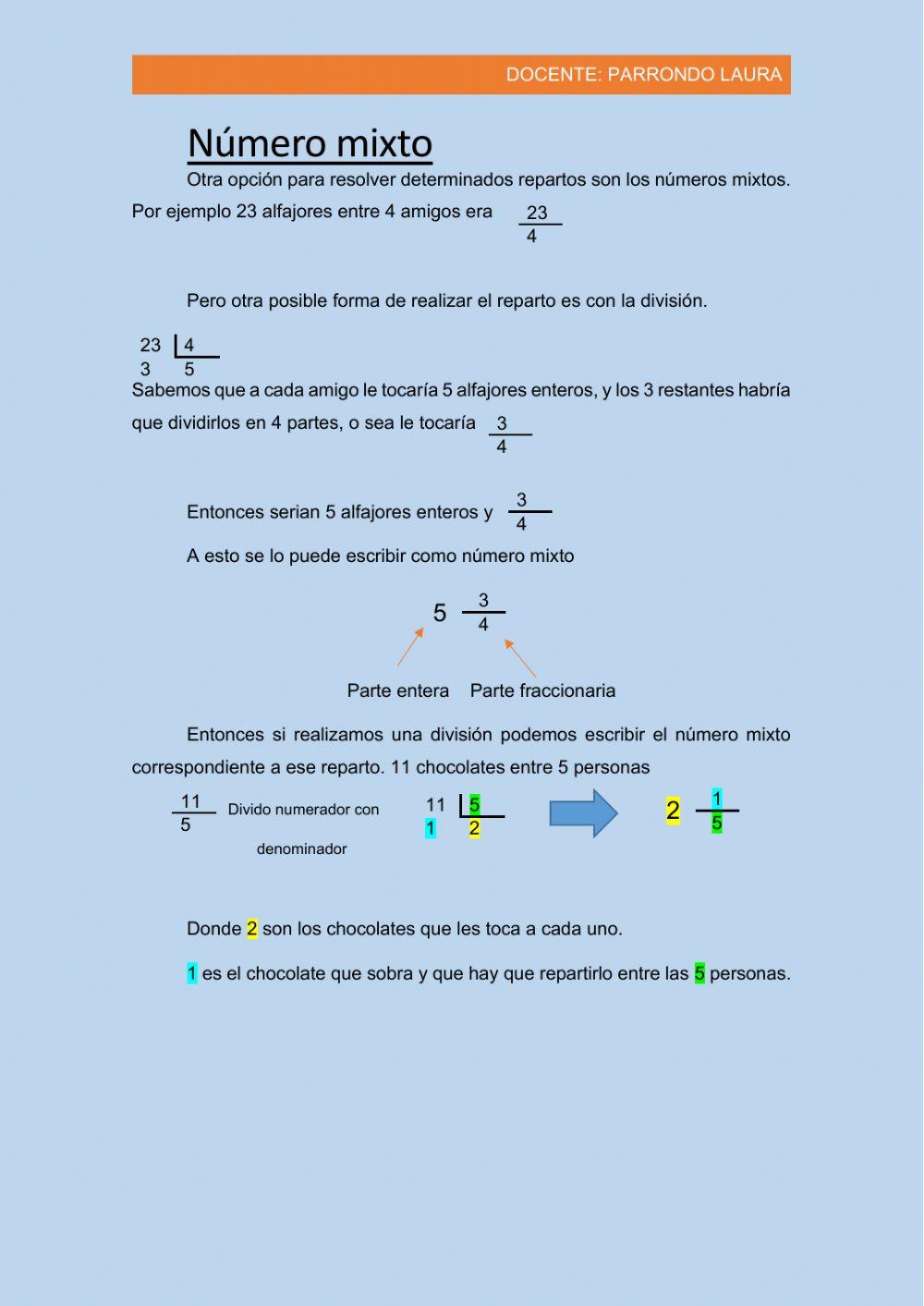 Fracciones Número mixto