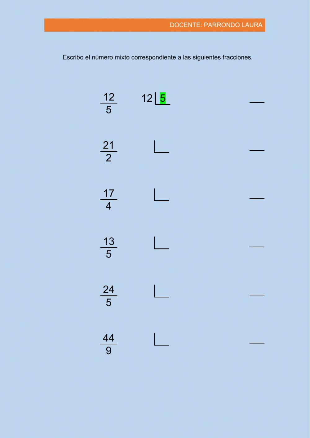 Fracciones Número mixto