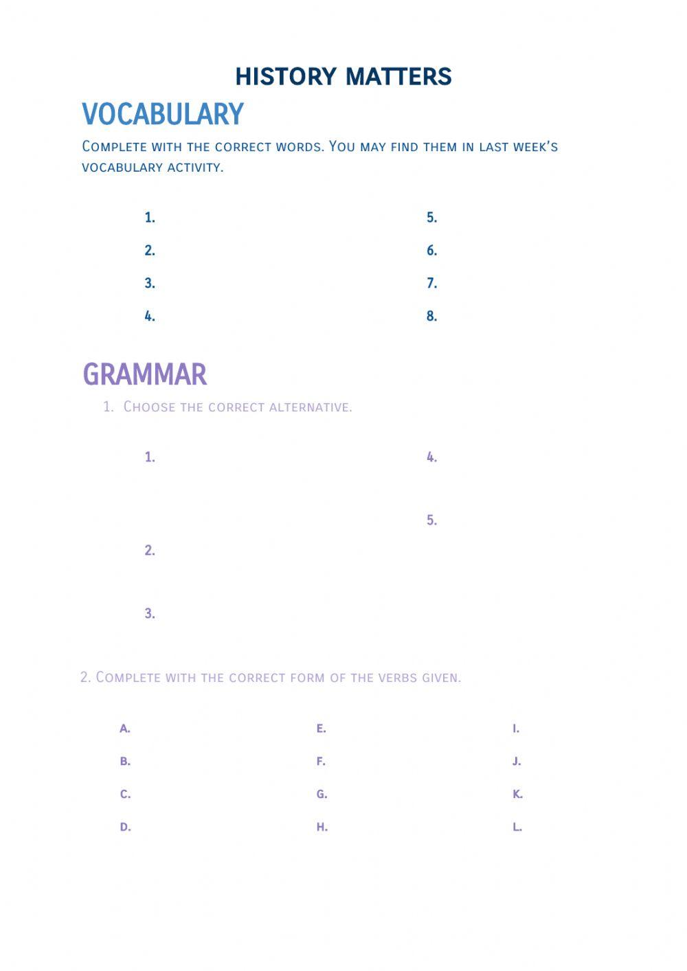 Grammar and vocabulary practice