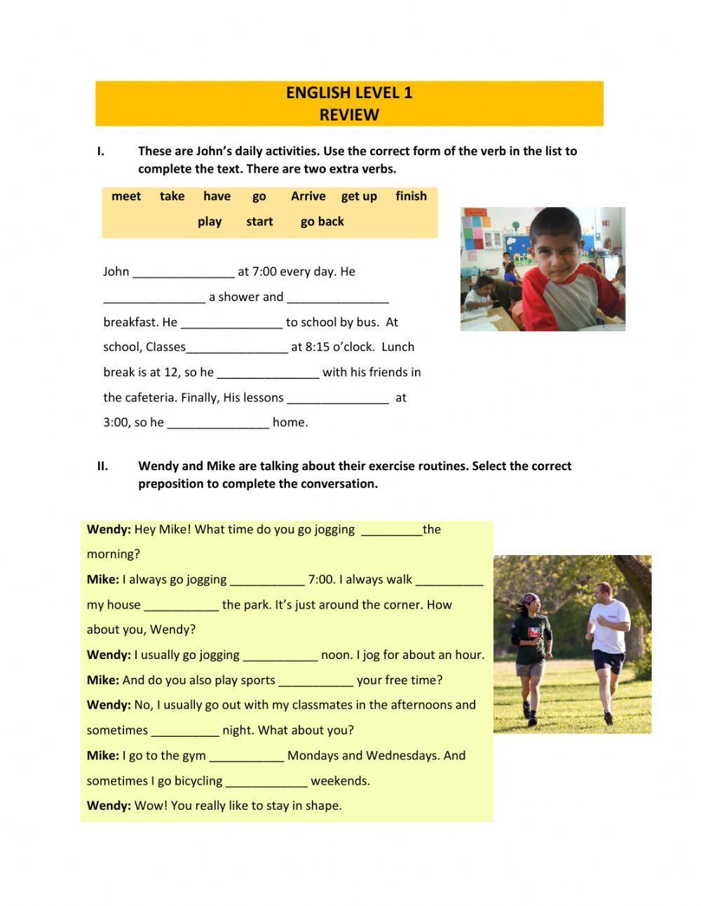 Level 1 review worksheet | Live Worksheets