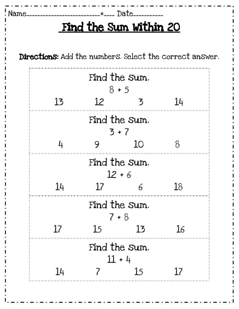 Find the Sum within 20