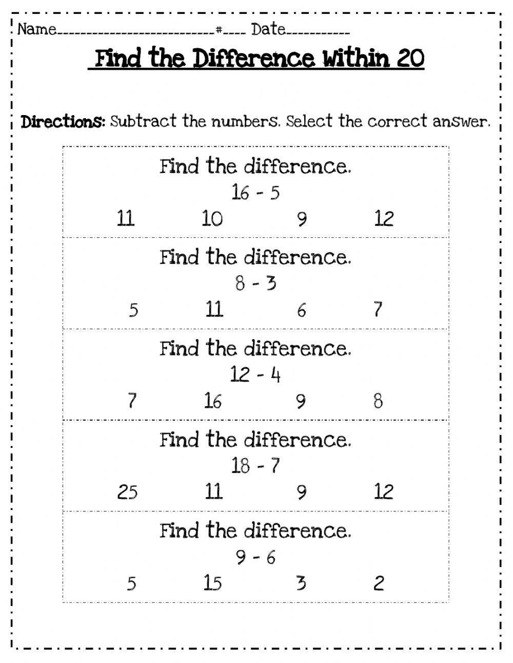 Find the Difference within 20