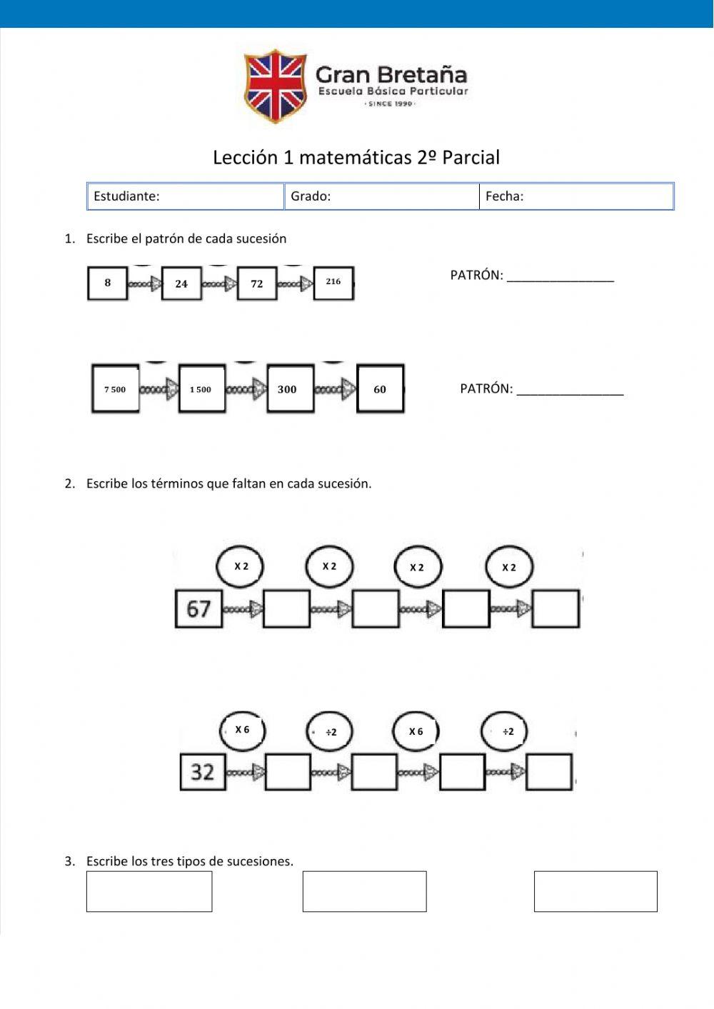 Lección 2 Mat6º PARCIAL II Secuencias numéricas