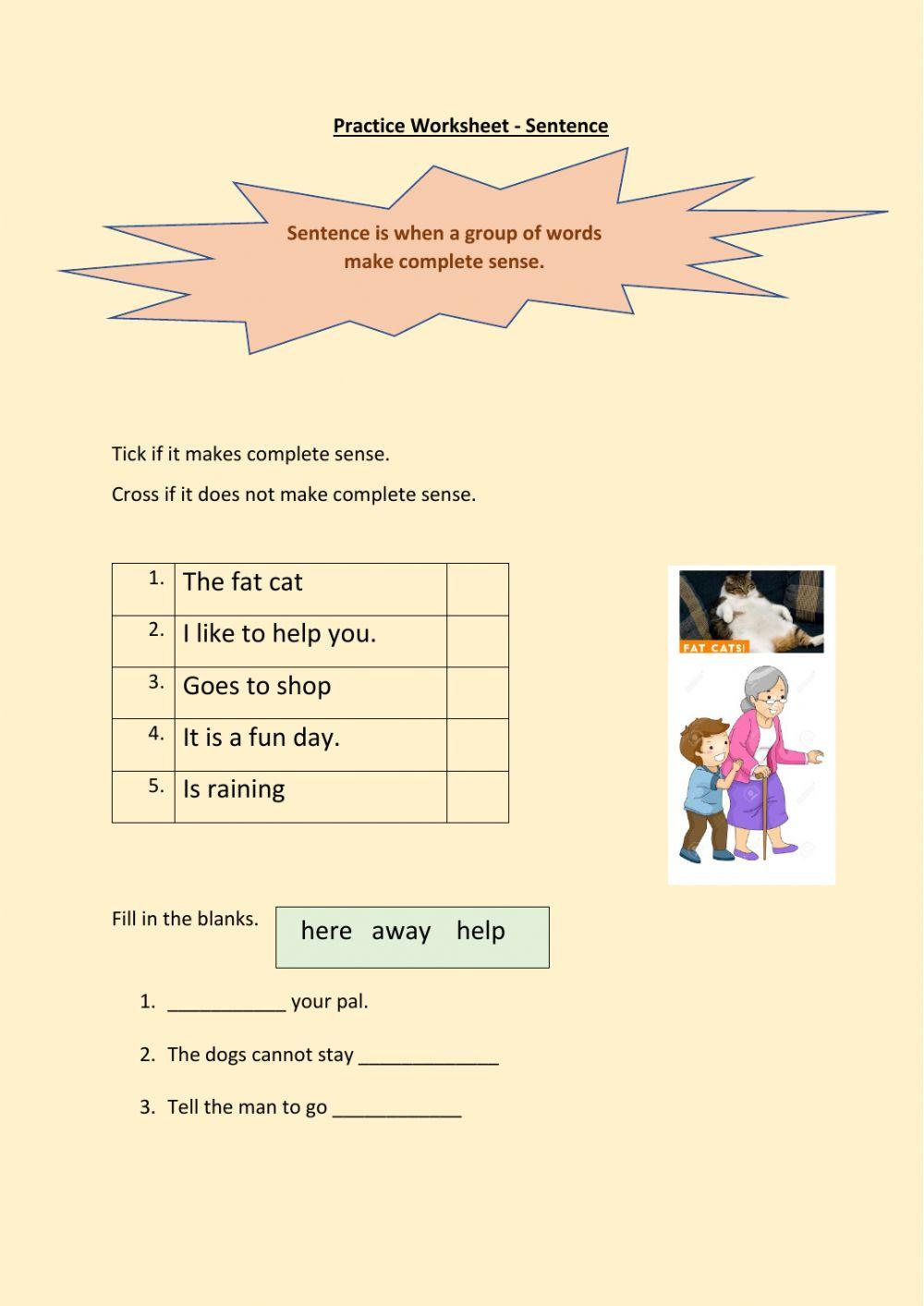Basic Sentence interactive worksheet | Live Worksheets