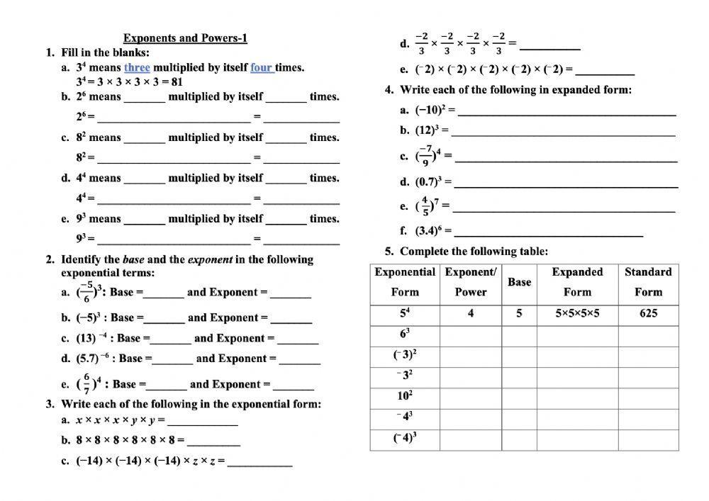 Exponents and powers-1 worksheet | Live Worksheets exponents-and-powers-1-worksheet-live-worksheets