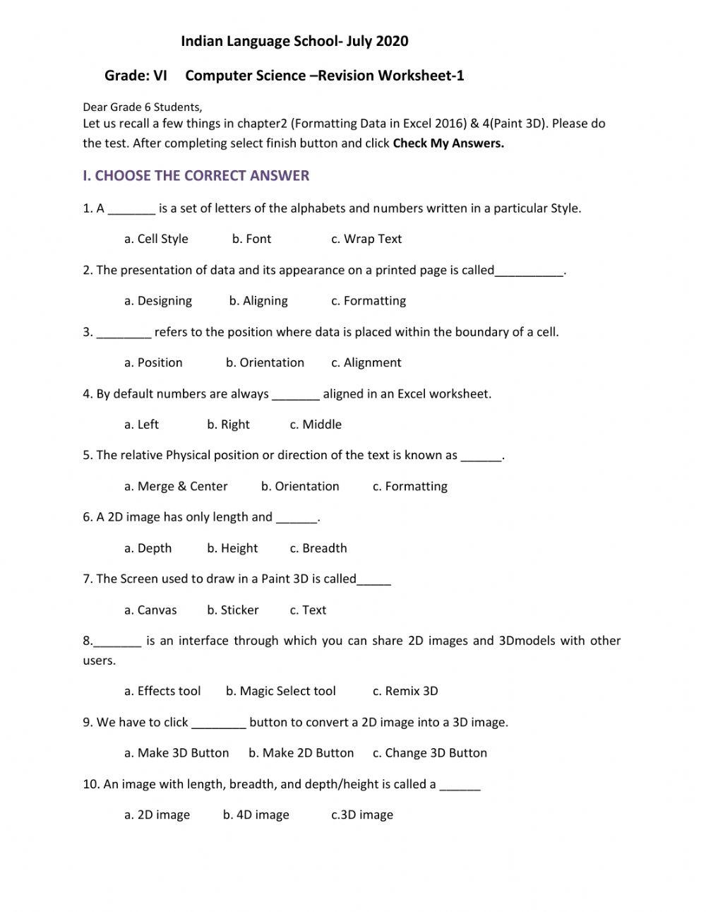 computer worksheet 1 grade 6 online exercise for | Live Worksheets