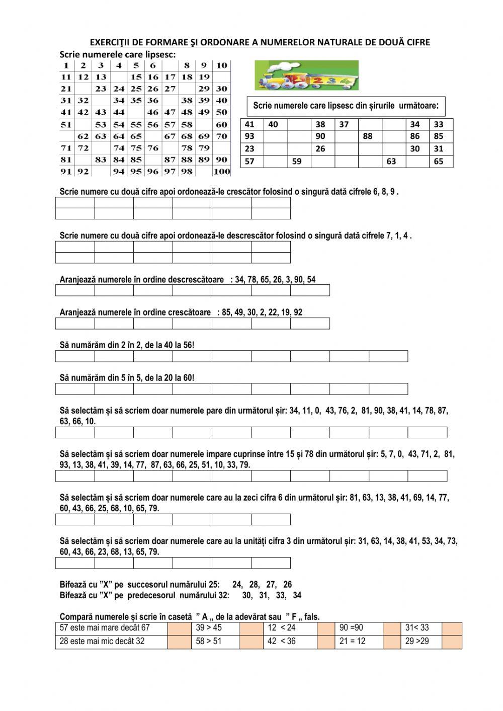 Numere formate din zeci și unități