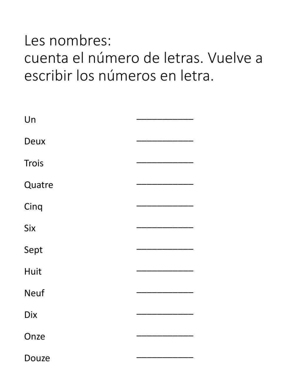 Nombres et couleurs ECRITURE