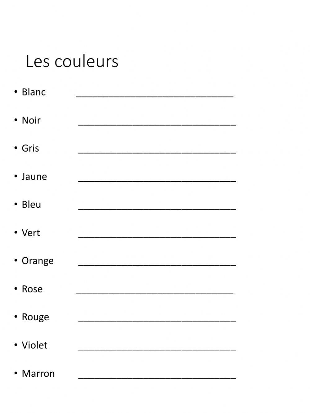 Nombres et couleurs ECRITURE