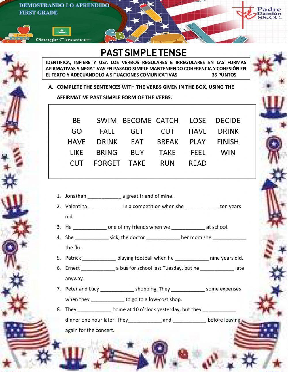 Past simple tense Past simple tense