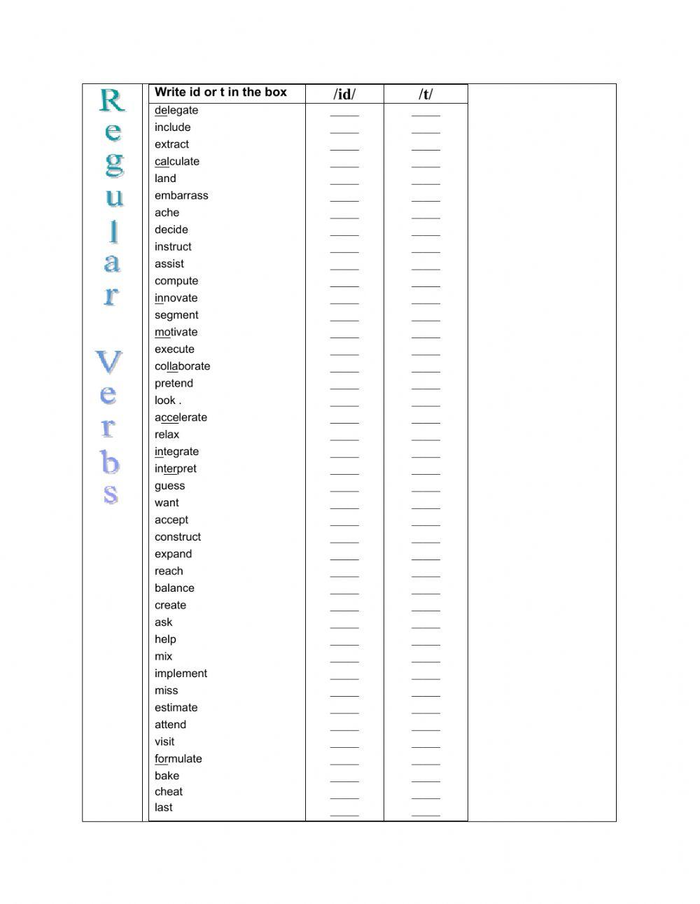 -ed Pronunciation - Regular Verbs -t- or -id- PART A