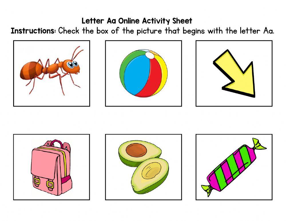Letter Aa Online Activity Sheet