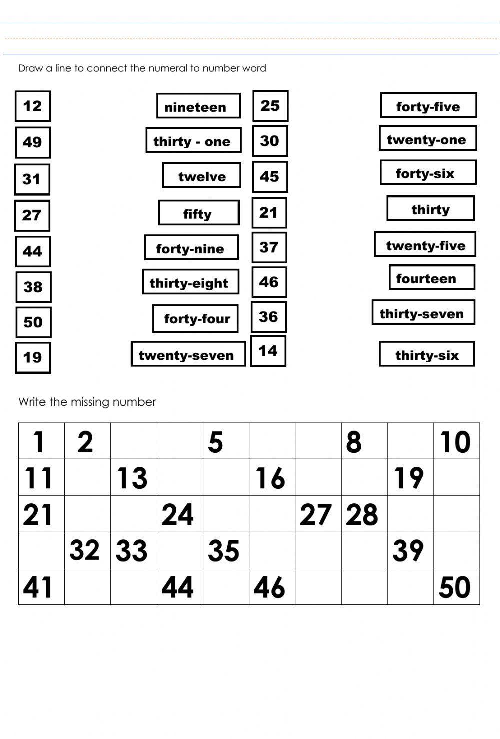 Numbers 1-50 activity | Live Worksheets Numbers 1-50 activity | Live Worksheets