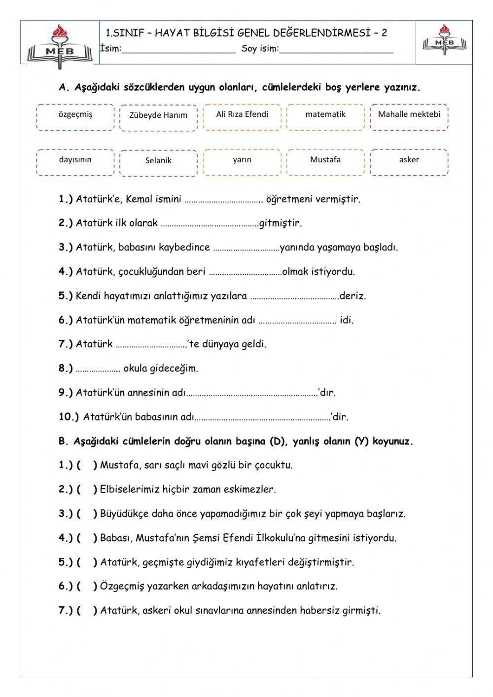 Hayat bilgisi dönem değerlendirmesi 5