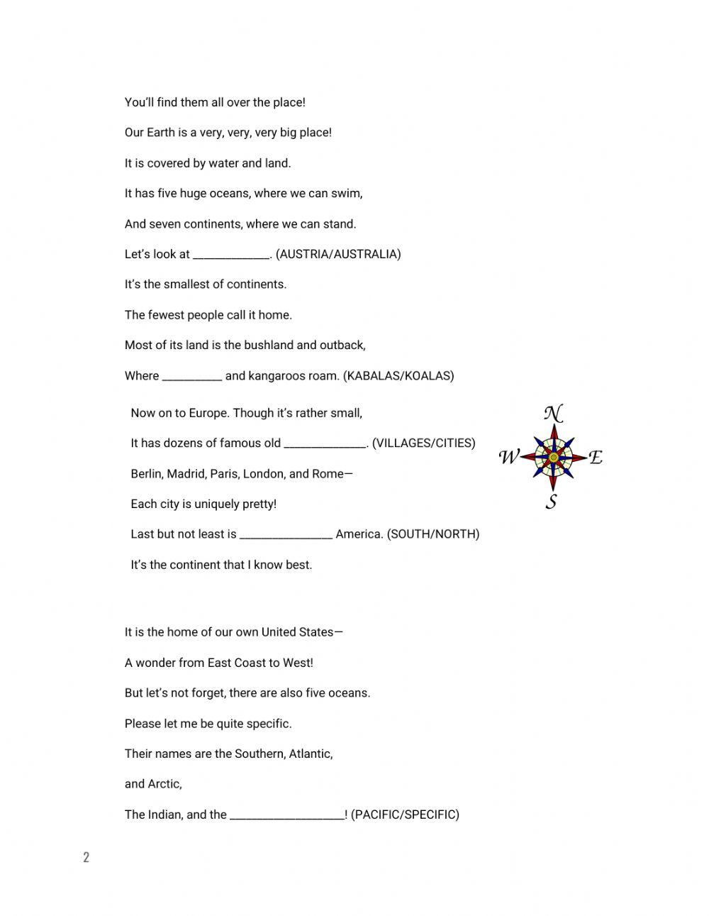 Continents and oceans song