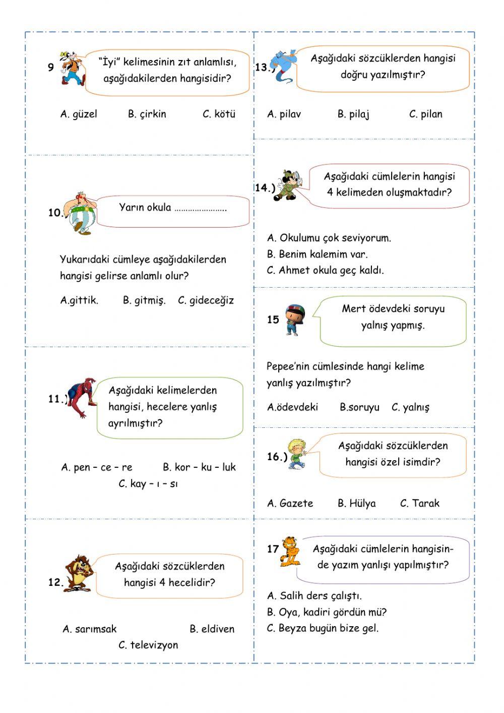 Türkçe dönem değerlendirmesi 5