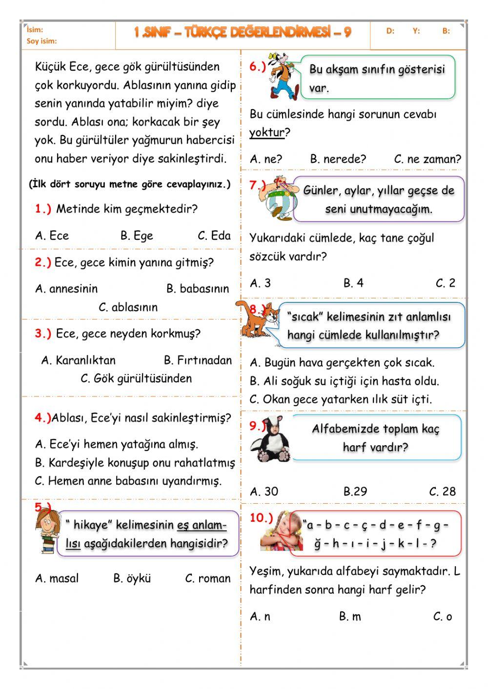 Türkçe dönem değerlendirmesi 5