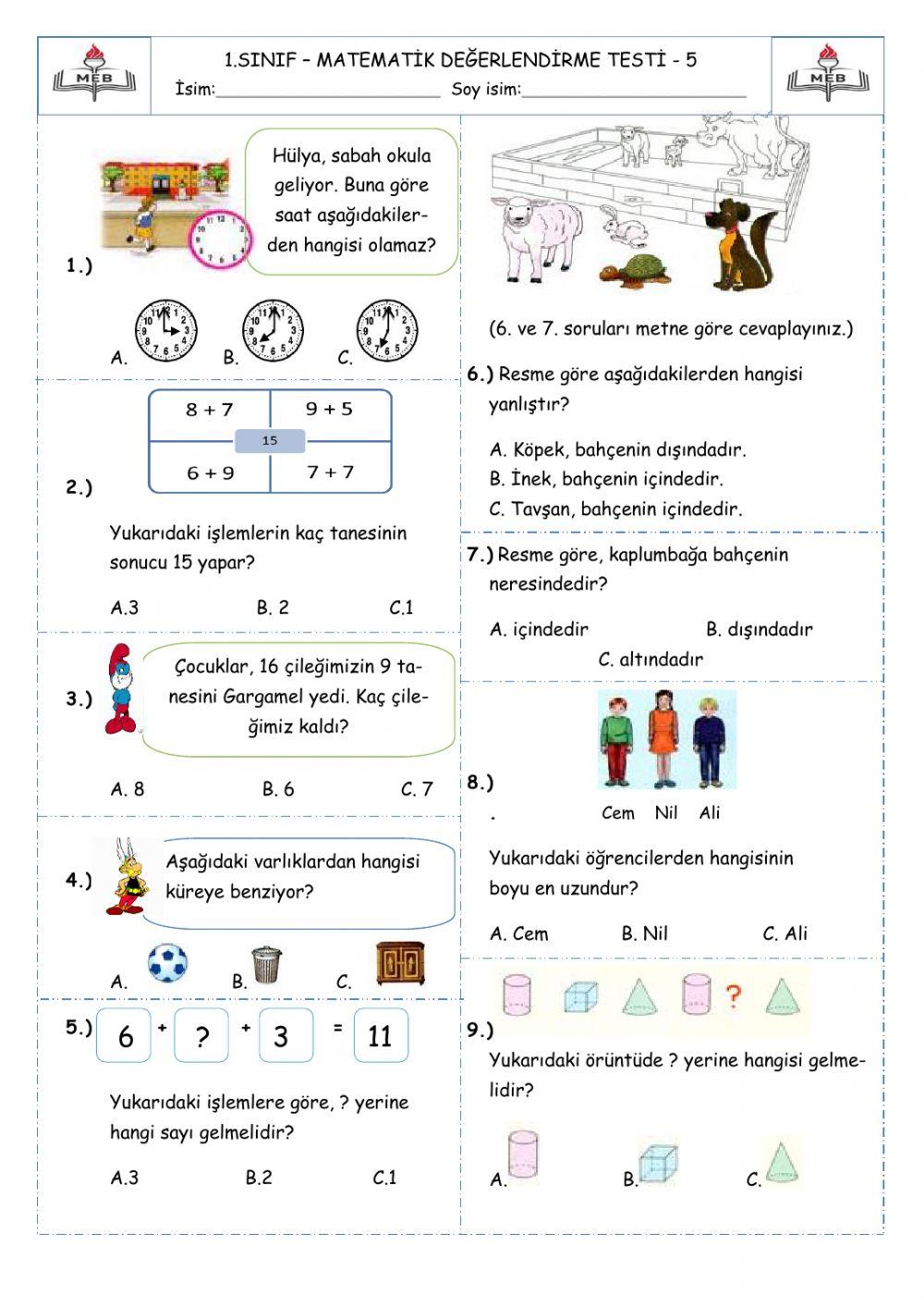 Matematik dönem değerlendirme 5