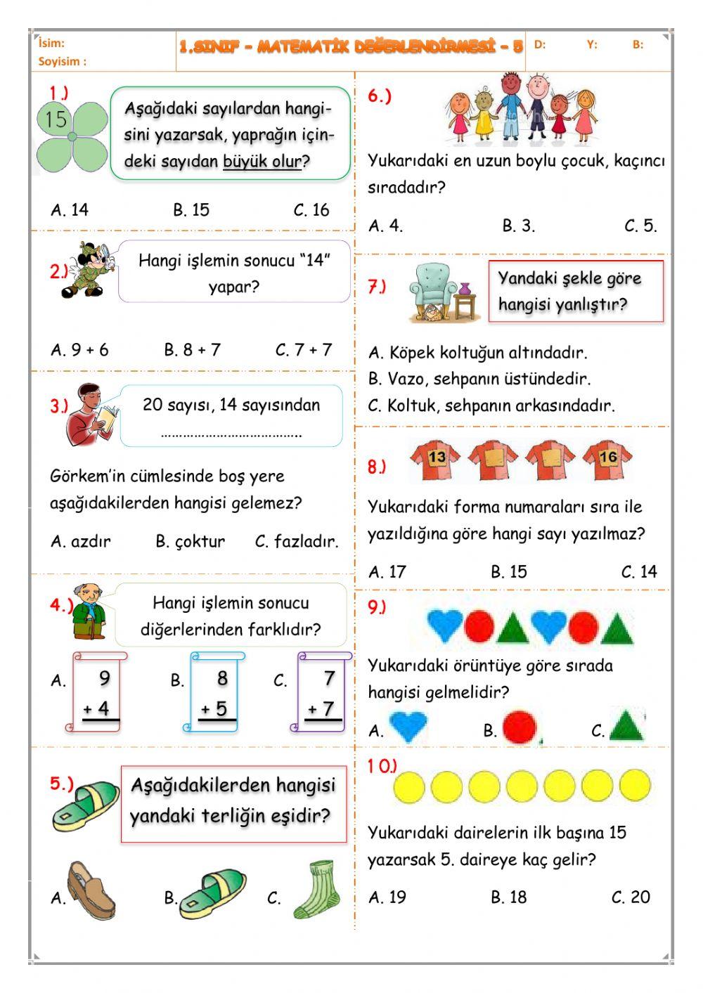 Matematik dönem değerlendirme 5