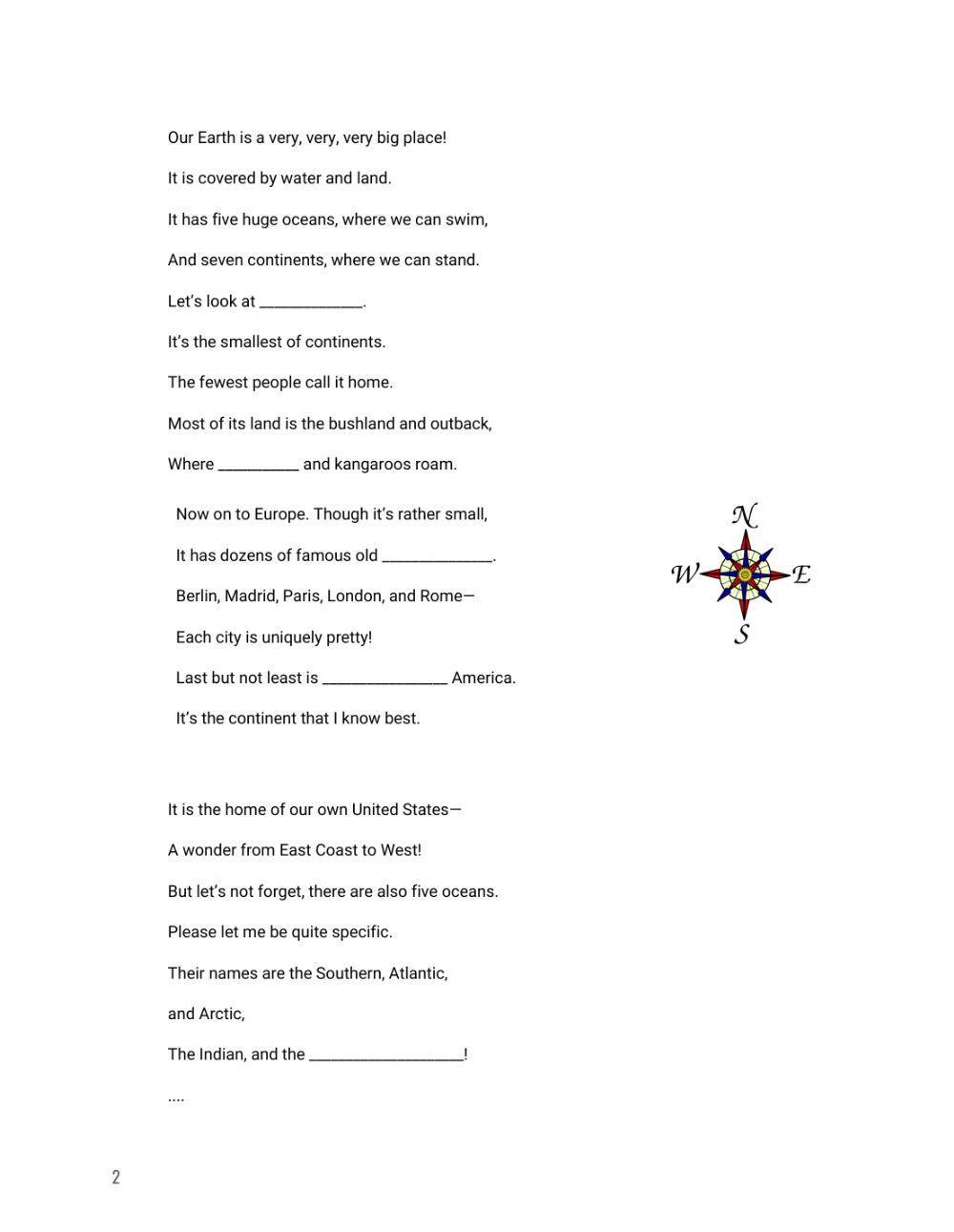 Continents and oceans song