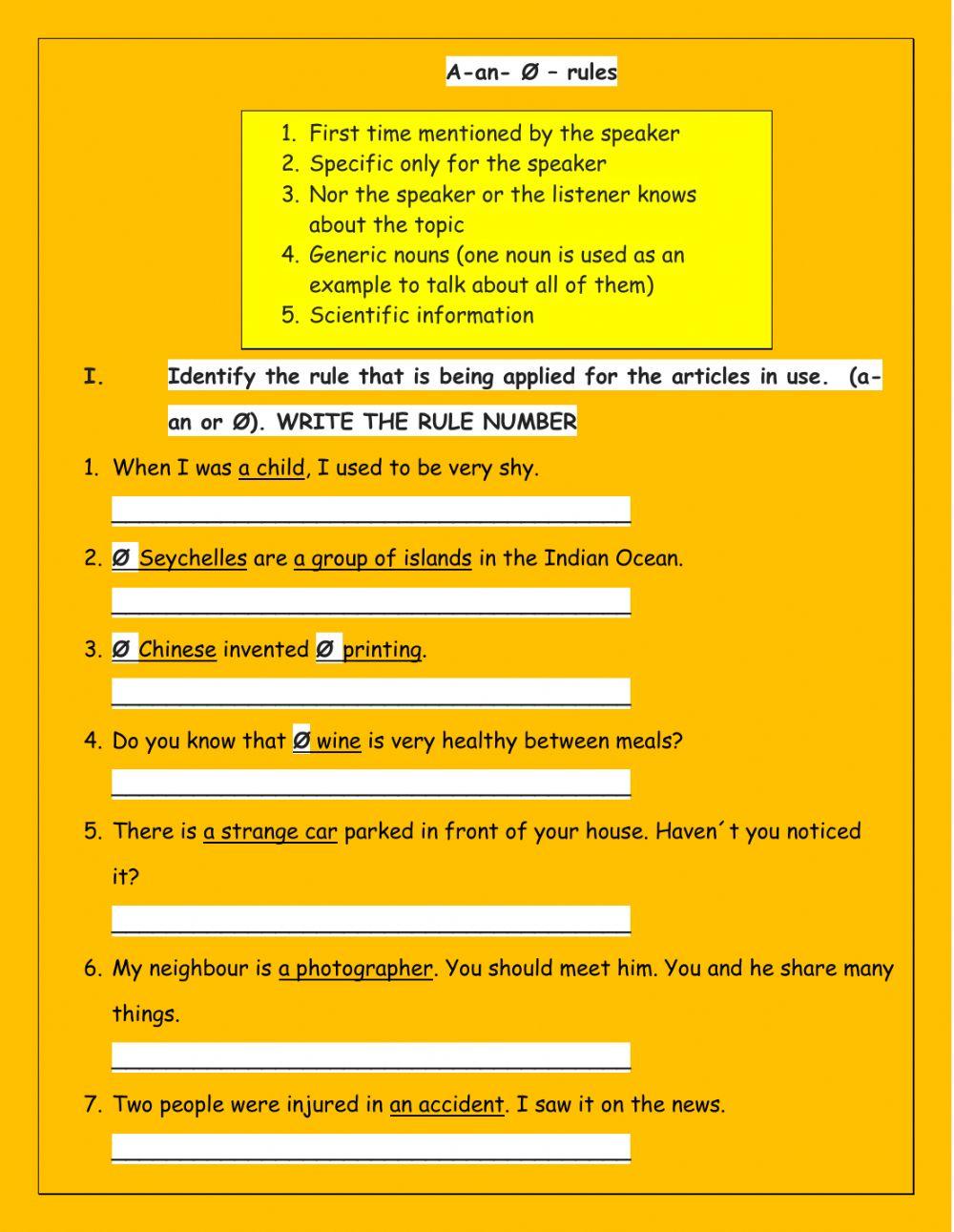 Indefinite Articles a-an and zero