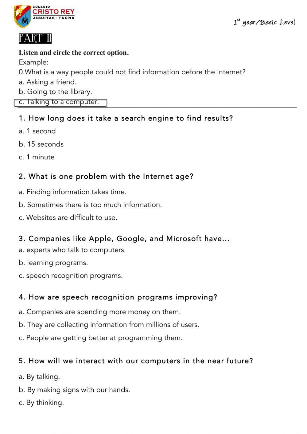 listening evaluation-2nd trimestre-1st year-july 22nd
