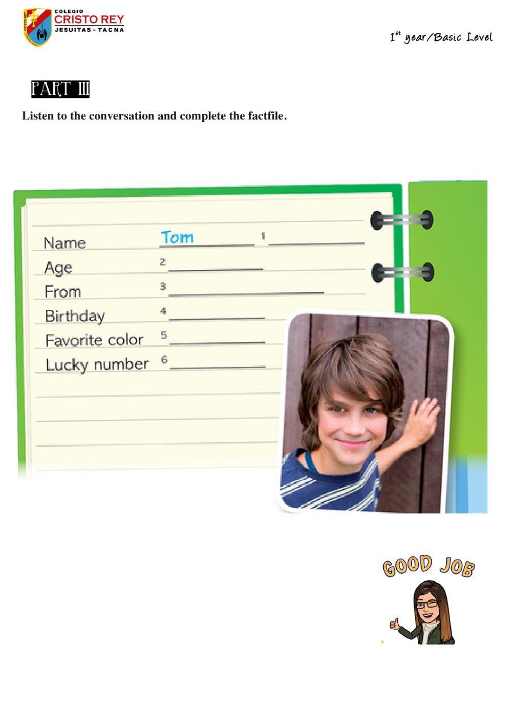 listening evaluation-2nd trimestre-1st year-july 22nd