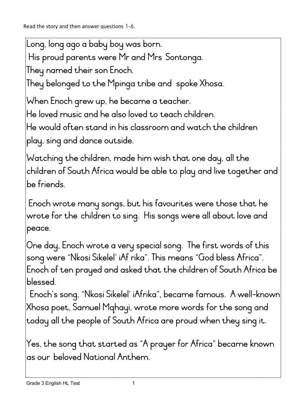 Term 2 English Assessment Task 2 Grade 3